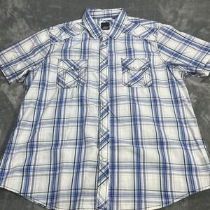 Various Artists Western Shirt Men 2XL Pearl Snap Slim Fit Short Sleeve Plaid